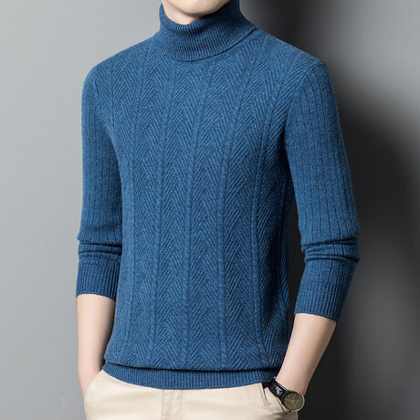 Turtleneck Cable-Knit Sweater // Blue (XS)