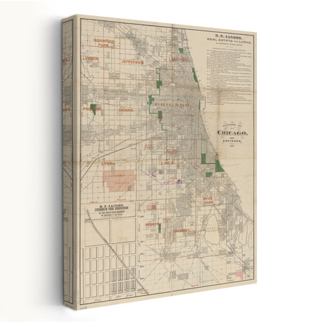 Chicago 1889 Map Canvas Art Print  by Wild Apple Portfolio (16"H x 24"W x 1.5"D)
