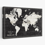 World Map Black Canvas Art Print by Sue Schlabach (16"H x 24"W x 1.5"D)