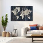 Old World Map Blue Canvas Art Print by Wild Apple Portfolio (16"H x 24"W x 1.5"D)