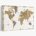 Gilded Map Linen Canvas Art Print by Wild Apple Portfolio (16"H x 24"W x 1.5"D)