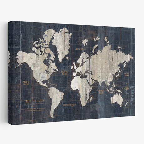 Old World Map Blue Canvas Art Print  by Wild Apple Portfolio (16"H x 24"W x 1.5"D)