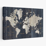 Old World Map Blue Canvas Art Print by Wild Apple Portfolio (16"H x 24"W x 1.5"D)