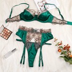 Emerald Bloom Embroidered Lingerie 4 Piece Set (L)