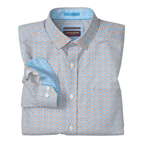 Printed Cotton Shirt // Orange + Blue (S)