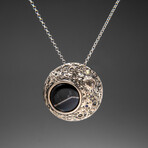 Genuine Black Onyx Crescent Moon Pendant with 18" Sterling Silver Chain