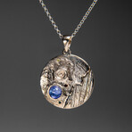 Genuine Blue Sapphire Crescent Moon Pendant with 18" Sterling Silver Chain