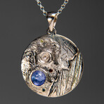 Genuine Blue Sapphire Crescent Moon Pendant with 18" Sterling Silver Chain