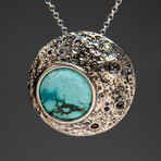 Genuine Turquoise Crescent Moon Pendant with 18" Sterling Silver Chain