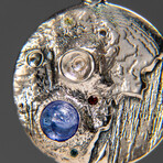 Genuine Blue Sapphire Crescent Moon Pendant with 18" Sterling Silver Chain