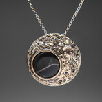 Genuine Black Onyx Crescent Moon Pendant with 18" Sterling Silver Chain