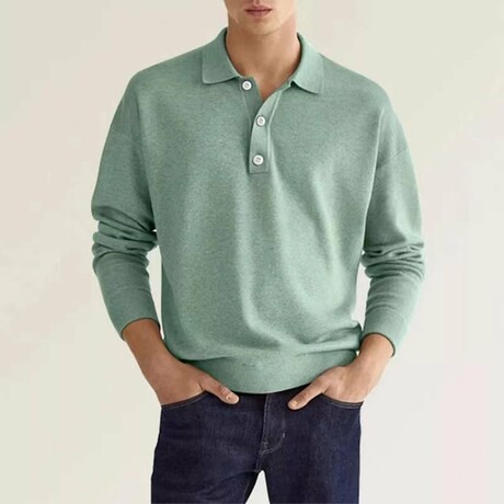 Long Sleeve Button Polo Shirt // Light Green (S)