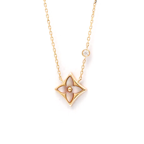 Louis Vuitton // 18k Rose Gold Star Blossom Diamond + Pink Mother of Pearl Pendant Necklace // 15.15"-15.94" // Store Display