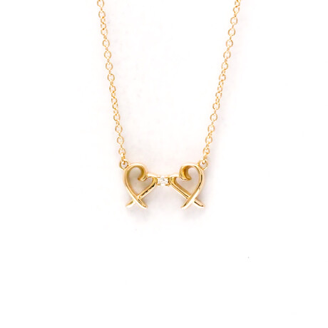 Tiffany & Co. // 18k Rose Gold Double Loving Heart Diamond Pendant Necklace // 16.14" // Store Display