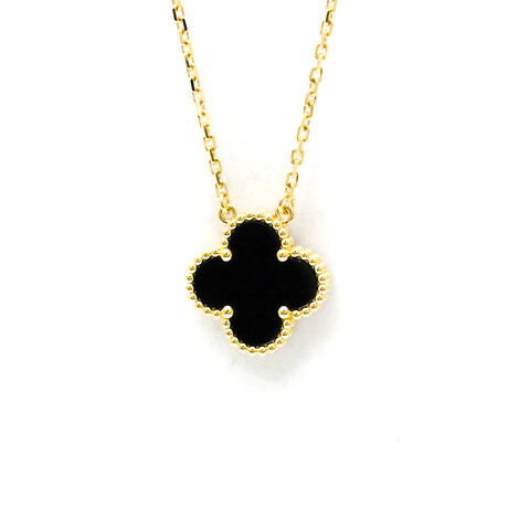 Van Cleef & Arpels // 18k Yellow Gold Vintage Alhambra Onyx Pendant Necklace // 14.56"-16.14" // Store Display