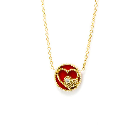 Dior // 18k Yellow Gold Rose Des Vents Heart Carnelian + Diamond Pendant Necklace // 14.96"-16.53" // Store Display