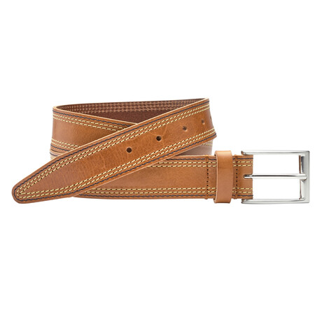 Triple Contrast Stitched Belt // Tan (32C)