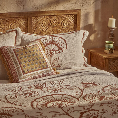 Indian Bloss Cotton Jacquard Coverlet with Shams