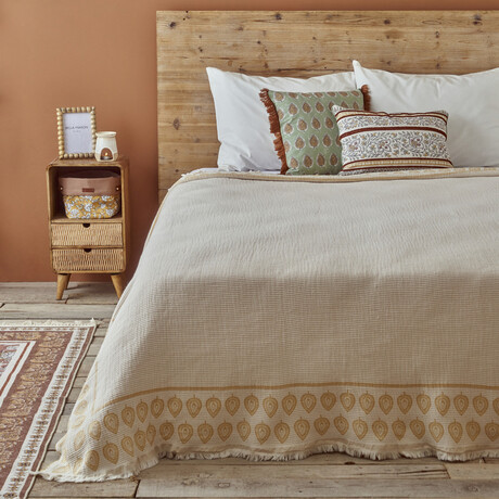 Indian Art Cotton Jacquard Coverlet with Shams