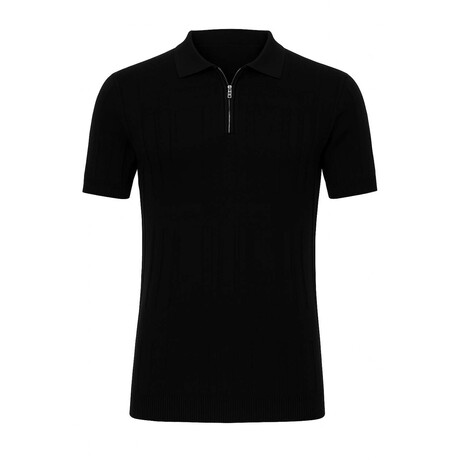 Quarter-Zip Ribbed-knit Light Weight Sweater Polo // Black (S)