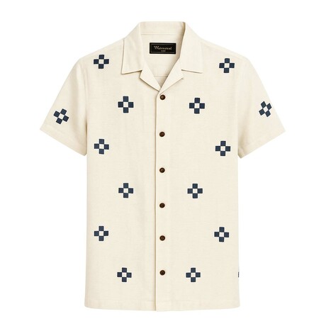 Geometric Embroidered Button-Up// Flax (S)