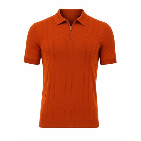 Quarter-Zip Ribbed-knit Light Weight Sweater Polo // Brick (S)