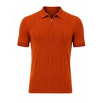 Quarter-Zip Ribbed-knit Light Weight Sweater Polo // Brick (L)