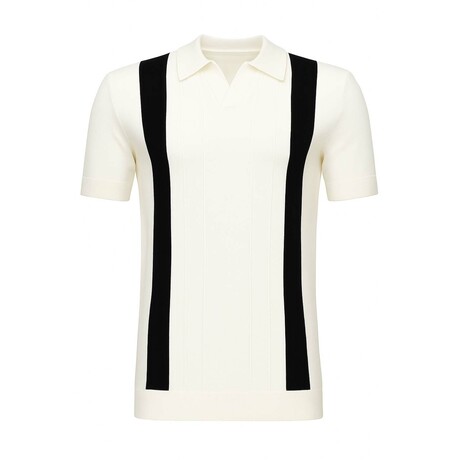 Striped Sweater Knit Polo // Cream (S)