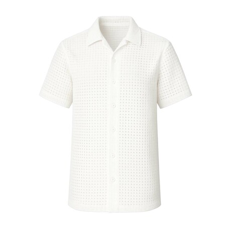 Textured Knit Button-Up // White (S)