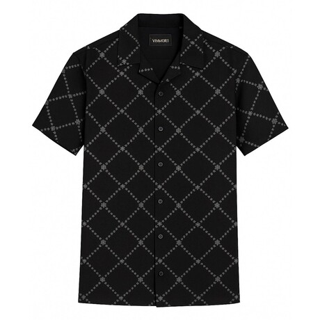 Floral Diamond Embroidered Button-Up // Black (S)