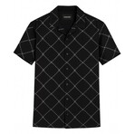 Floral Diamond Embroidered Button-Up // Black (M)