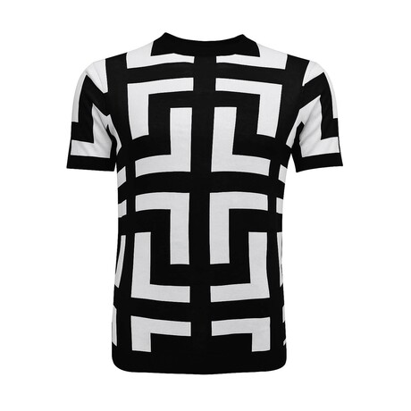Geometric Pattern Knit Polo // Black (S)