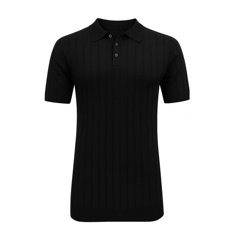 Ribbed-knit Sweater Polo // Black (S)
