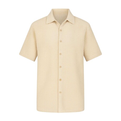 Textured Knit Button-Up // Tan (S)