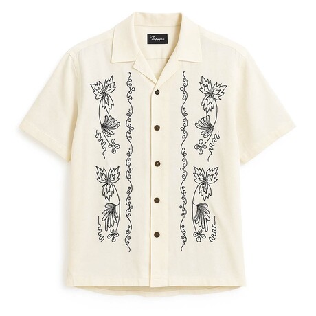 Boxy Fit Leaves Eyelet Embroidered Button-Up // Flax (S)