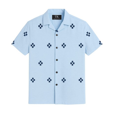 Geometric Embroidered Button-Up // Breeze Blue (S)
