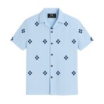 Geometric Embroidered Button-Up // Breeze Blue (L)