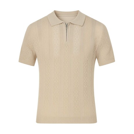 Quarter Zip Sweater Knit Polo // Tan Melange (S)