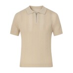 Quarter Zip Sweater Knit Polo // Tan Melange (2XL)