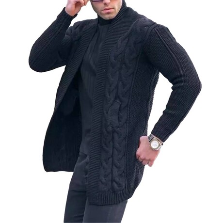 Shawl Collar Cable-Knit Cardigan // Black (XS)