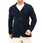 Lapel Button-Up Knit Cardigan // Dark Blue (XL)