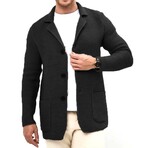 Lapel Button-Up Knit Cardigan // Black (L)