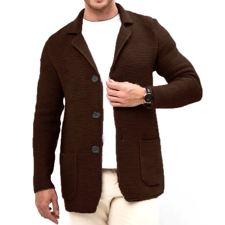 Lapel Button-Up Knit Cardigan // Dark Brown (XS)