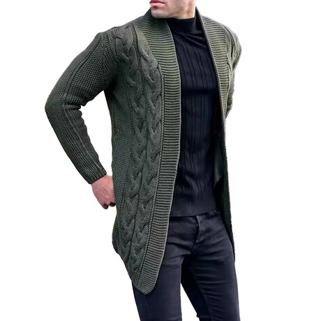 Shawl Collar Cable-Knit Cardigan // Army Green (XS)