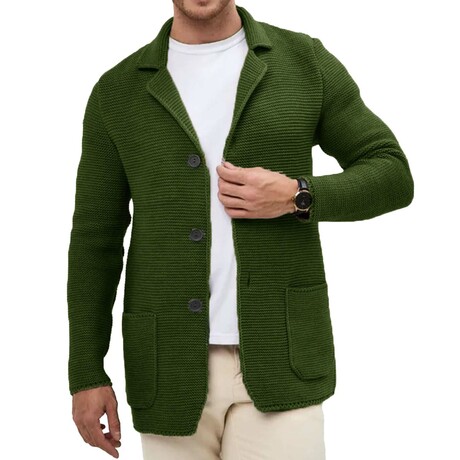 Lapel Button-Up Knit Cardigan // Army Green (XS)