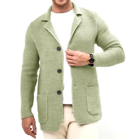 Lapel Button-Up Knit Cardigan // Light Green (XS)