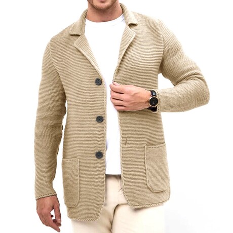 Lapel Button-Up Knit Cardigan // Khaki (XS)