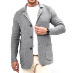 Lapel Button-Up Knit Cardigan // Light Grey (L)
