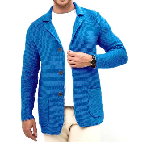 Lapel Button-Up Knit Cardigan // Blue (XS)