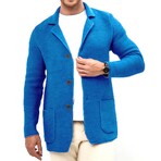 Lapel Button-Up Knit Cardigan // Blue (S)